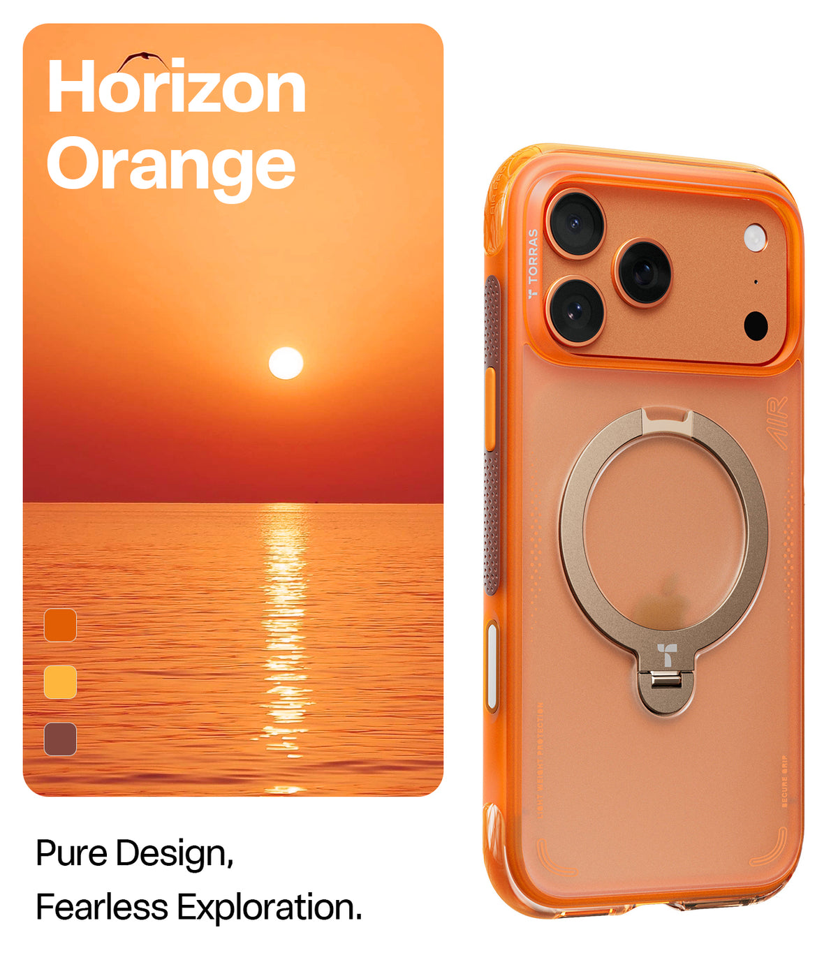 Torras iPhone 17 Pro Max Kuori Ostand Q3 Air Energy Oranssi