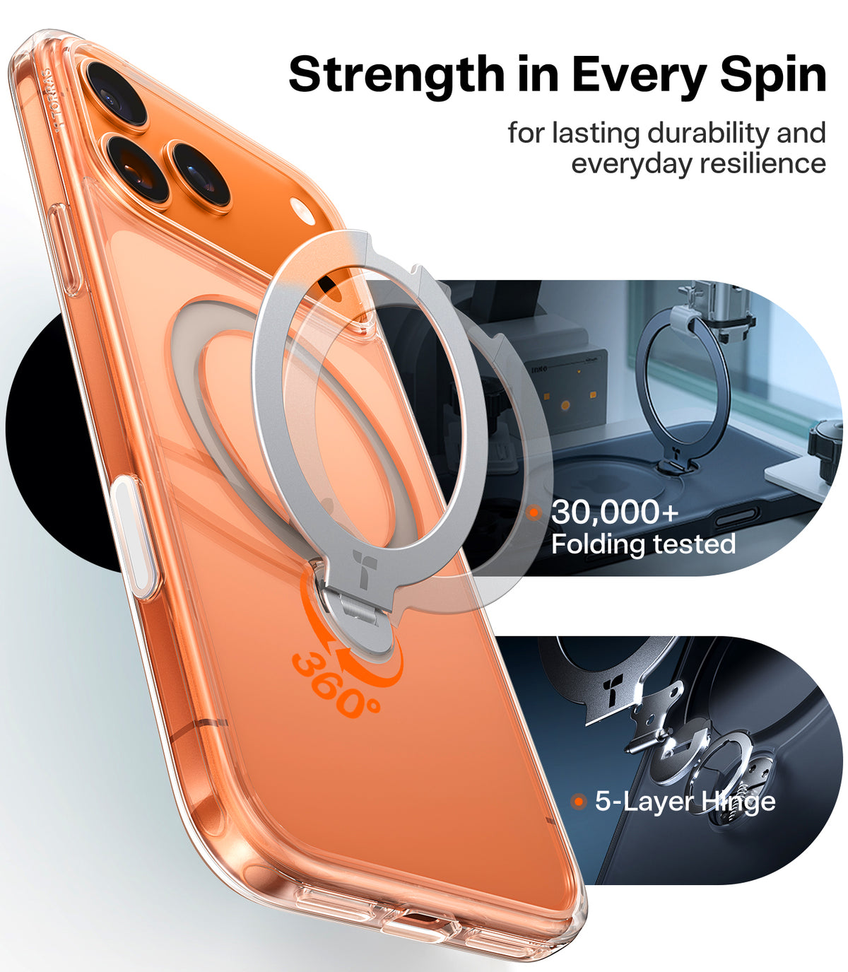 Torras iPhone 17 Pro Kuori Ostand Q3 Spin Kirkas