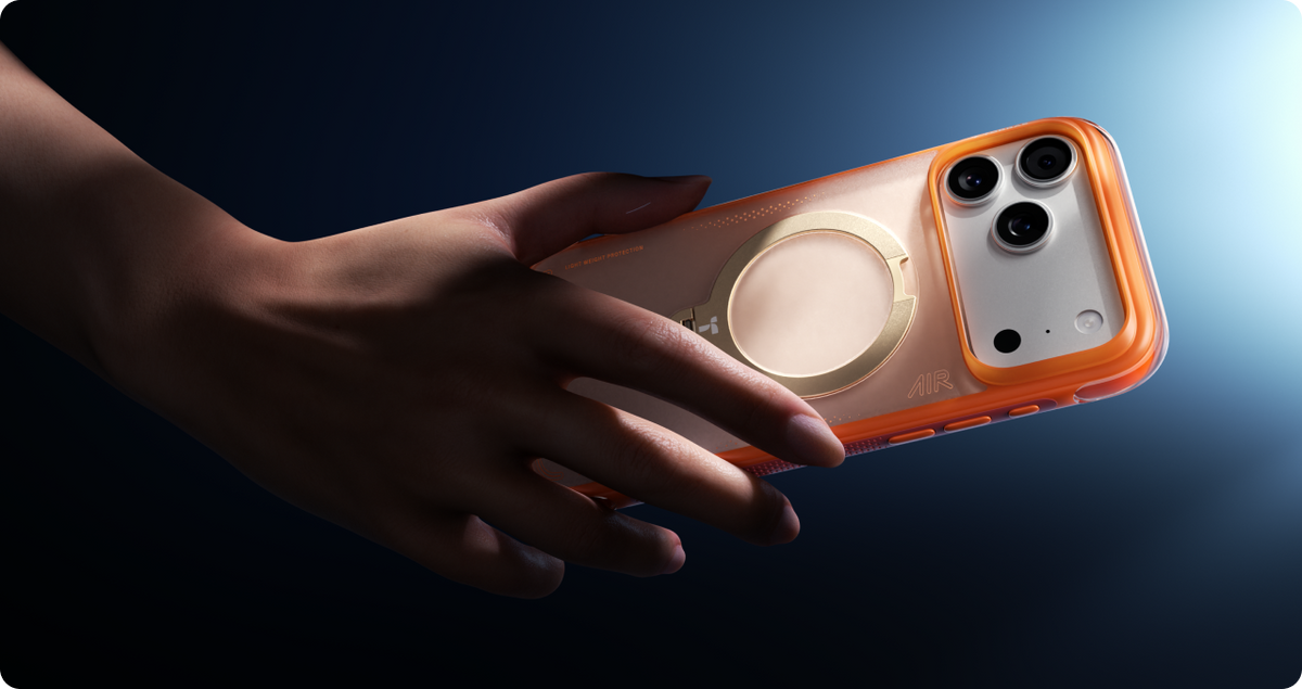 Torras iPhone 17 Pro Max Kuori Ostand Q3 Air Energy Oranssi