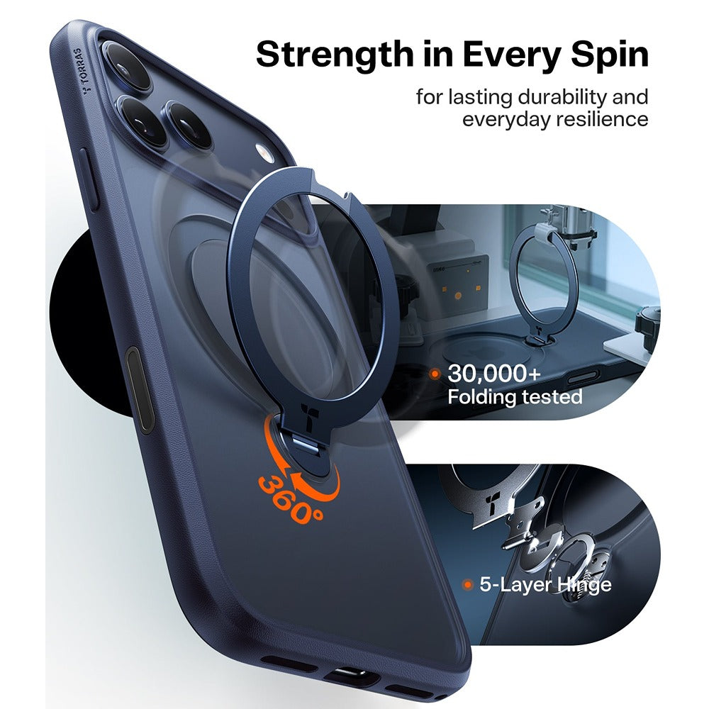 Torras iPhone 17 Pro Max Kuori Ostand Q3 Spin Syvänsininen