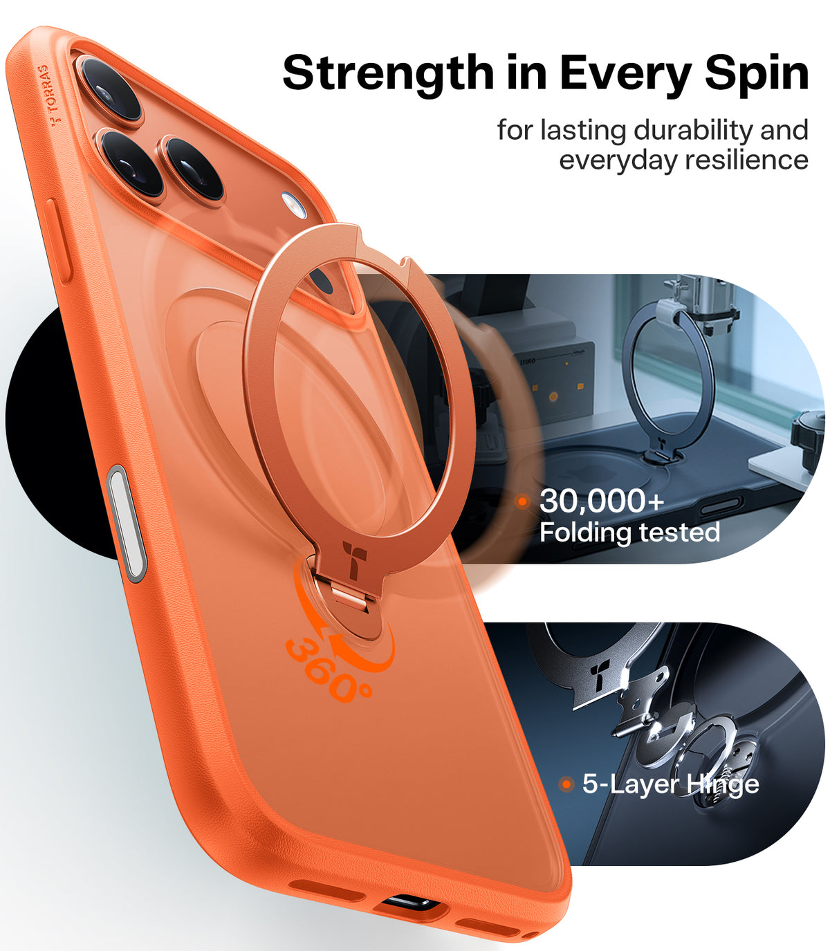Torras iPhone 17 Pro Max Kuori Ostand Q3 Spin Energy Oranssi