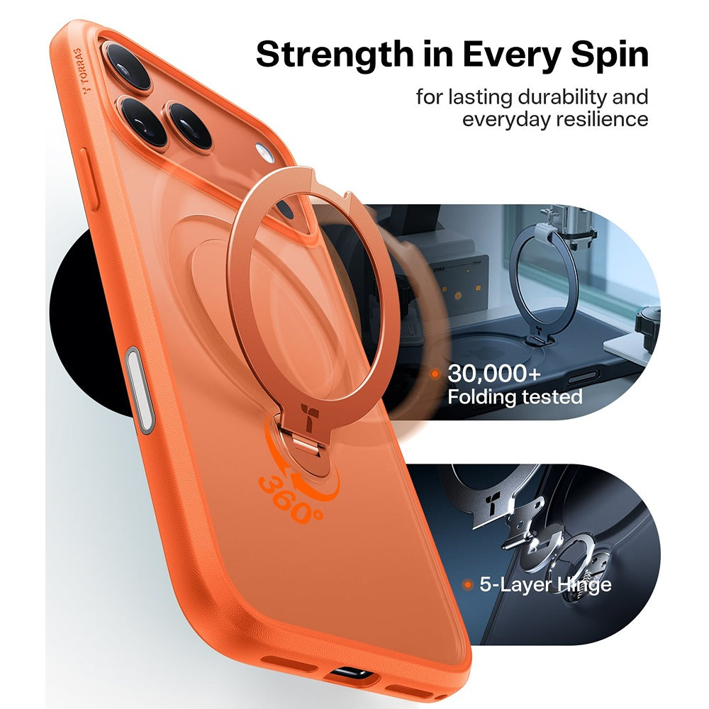 Torras iPhone 17 Pro Max Kuori Ostand Q3 Spin Energy Oranssi