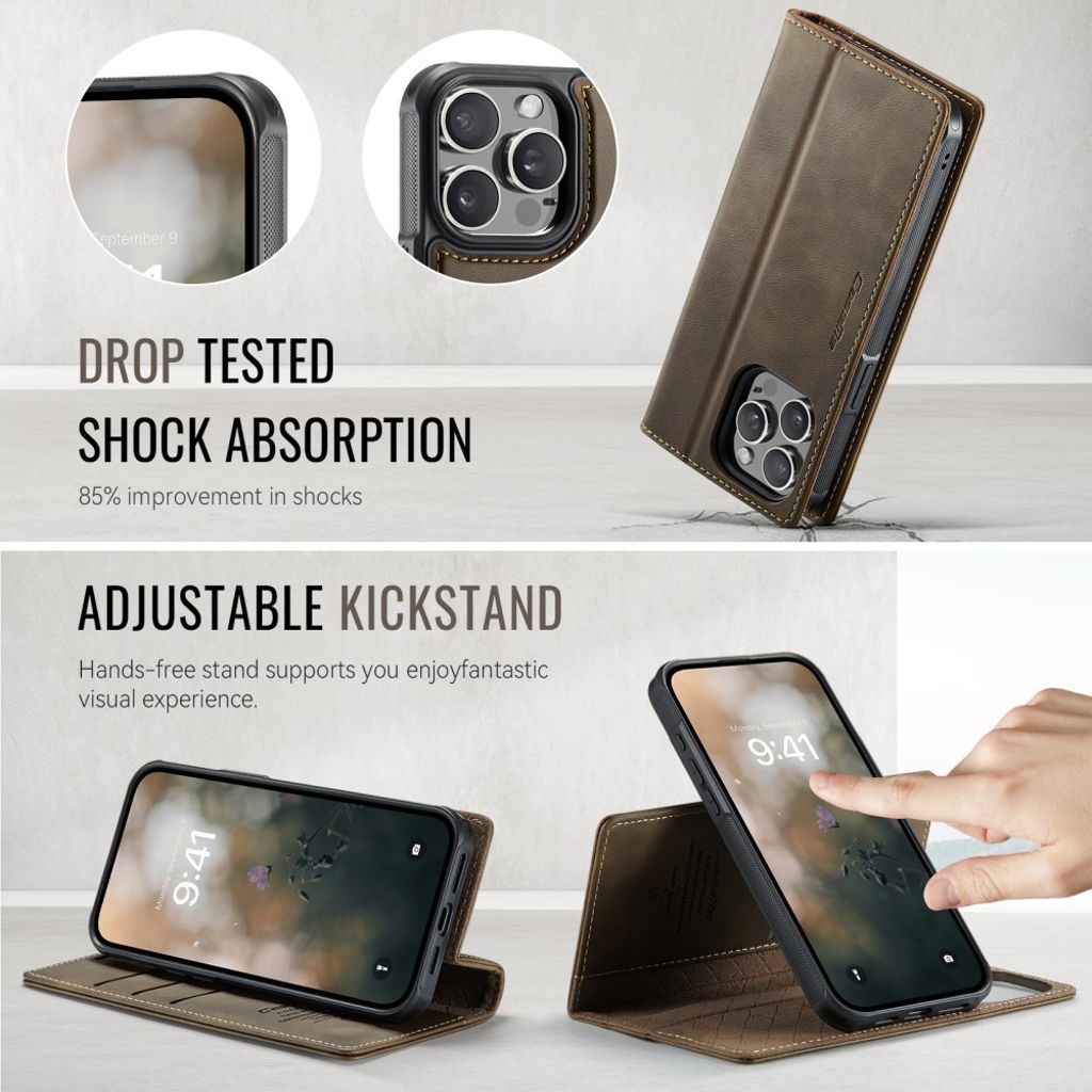 CaseMe iPhone 15 Pro Kotelo C49 Series Ruskea