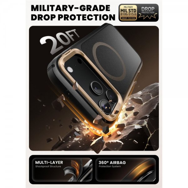 Supcase iPhone 17 Pro -suojakuori Ares Flip MagSafe, kulta