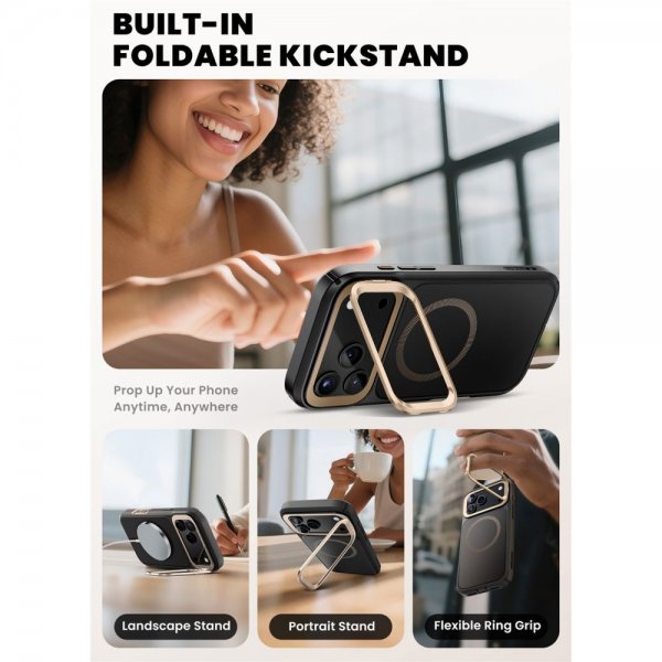 Supcase iPhone 17 Pro -suojakuori Ares Flip MagSafe, kulta