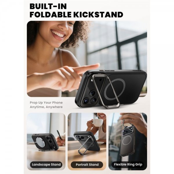 Supcase iPhone 17 Pro Max Ares Flip MagSafe -suojakuori, musta