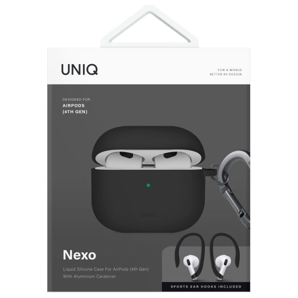 UNIQ AirPods 4 -kuoret korvahaalla, Nexo, musta