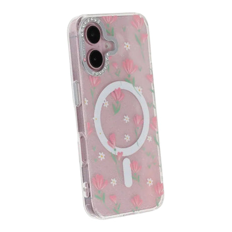 iPhone 17 Kuori kukkakuvioinen MagSafe Vaaleanpunainen