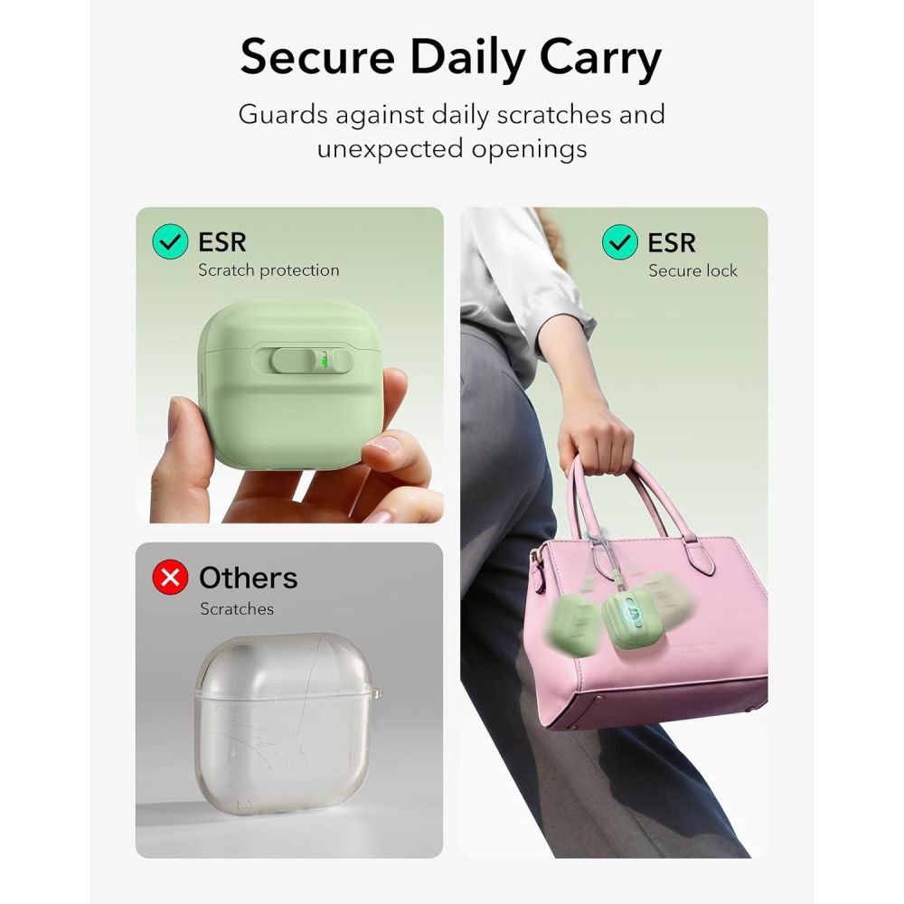 ESR AirPods 4/5 Kuori Pulse FlickLock HaloLock Vihreä