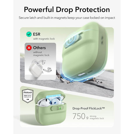 ESR AirPods 4/5 Kuori Pulse FlickLock HaloLock Vihreä