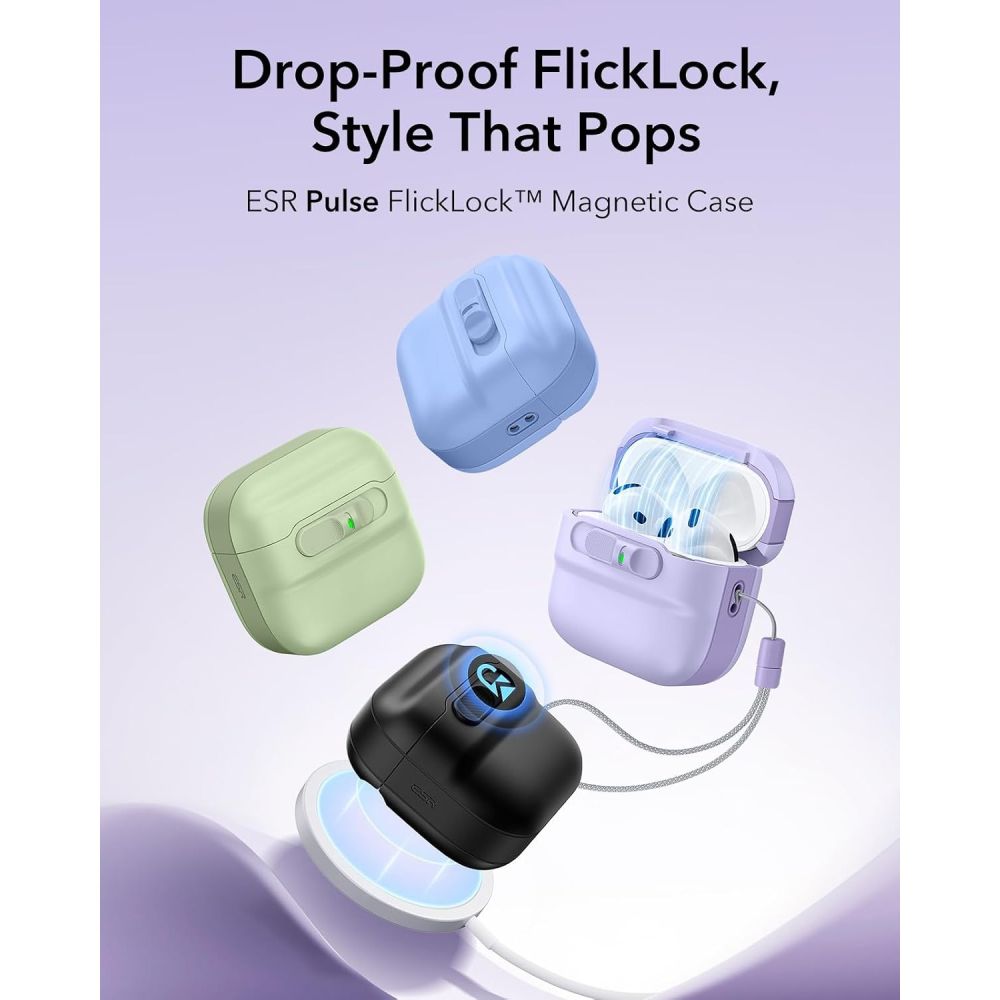 ESR AirPods 4/5 Kuori Pulse FlickLock HaloLock Violetti