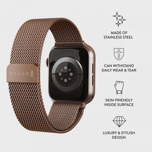 Burga Apple Watch 38/40/41/42mm ranneke, metalliverkko, ruusukulta