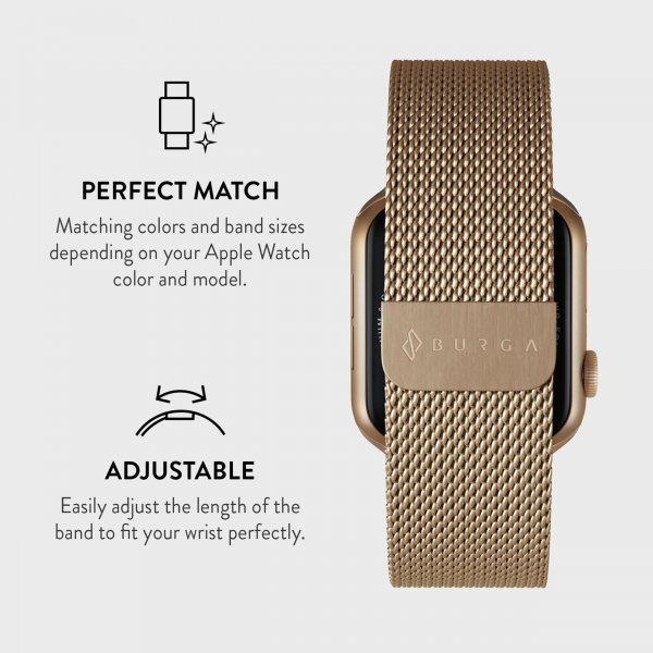 Burga Apple Watch 44/45/46mm/Ultra 49mm ranneke, metalliverkko, kulta