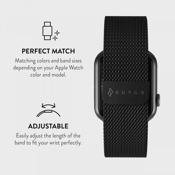 Burga Apple Watch 38/40/41/42mm Metalliverkkoranneke Musta