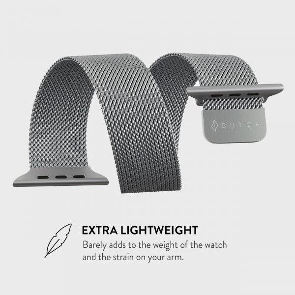 Burga Apple Watch 38/40/41/42mm ranneke, metalliverkko, hopea