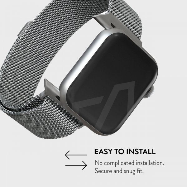 Burga Apple Watch 44/45/46mm/Ultra 49mm ranneke, metalliverkko, hopea