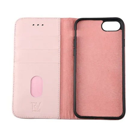 Rvelon iPhone 7/8/SE Suojakotelo, aitoa nahkaa, korttipaikka, vaaleanpunainen