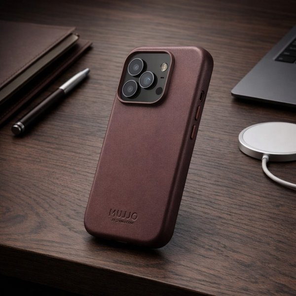 Mujjo iPhone 17 Pro Kuori Täysnahkainen Kotelo MagSafe Pronssi Punainen