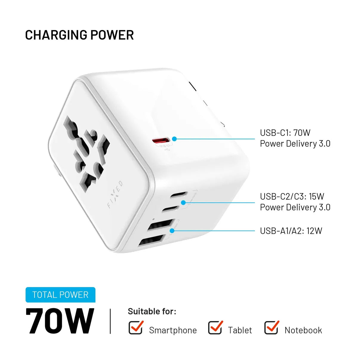 Fixed Matkallaturi Voyager 70W EU/UK/USA