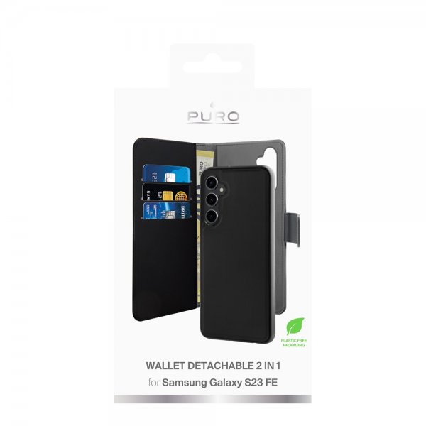 Puro Samsung Galaxy S23 FE Kotelo Wallet Detachable 2 in 1 Musta