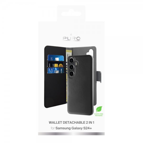 Puro Samsung Galaxy S24 Plus Suojakotelo Lompakko Irrotettava 2-in-1 Musta