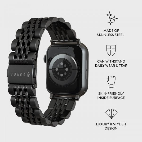 Burga Apple Watch 38/40/41/42mm Metalliranneke Musta