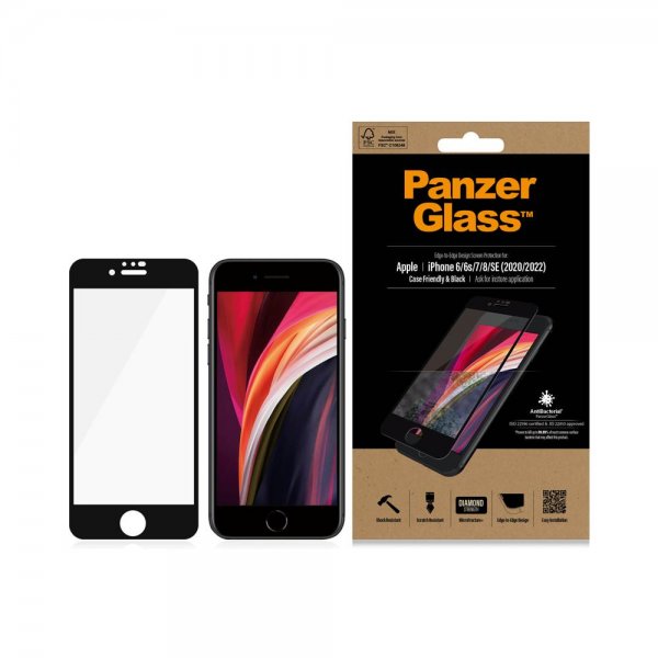 PanzerGlass iPhone 6/6S/7/8/SE Näytönsuoja Case Friendly Musta