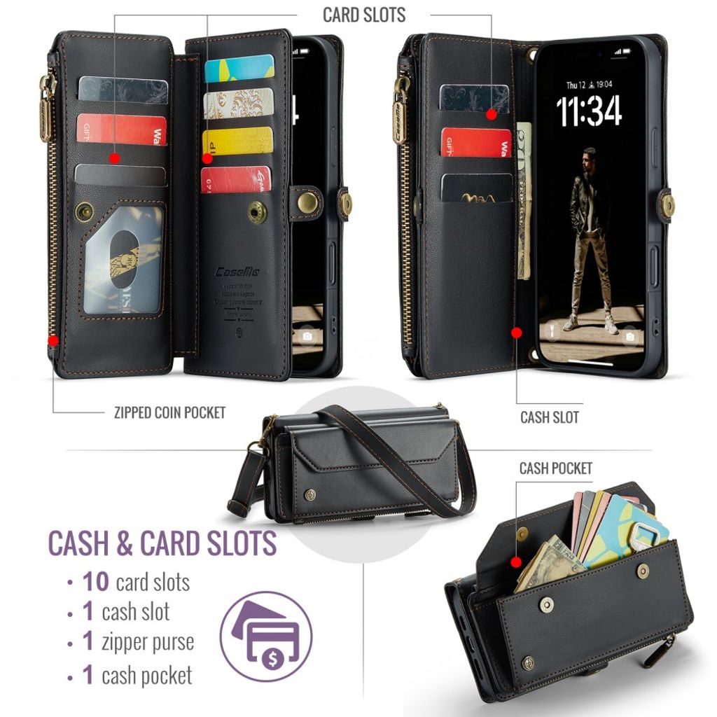 CaseMe iPhone 17 Pro Max/iPhone 18 Pro Max Kotelo C36 Series Musta