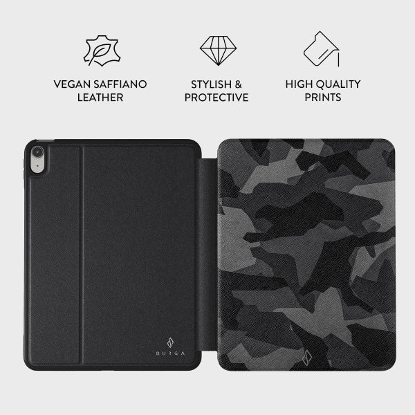 Burga iPad 10.9 (10. sukupolvi)/iPad 11 (A16) Folio-kotelo Night Black Camouflage