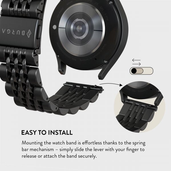 Burga Samsung Galaxy Watch 20 mm ranneke, metallinen, musta