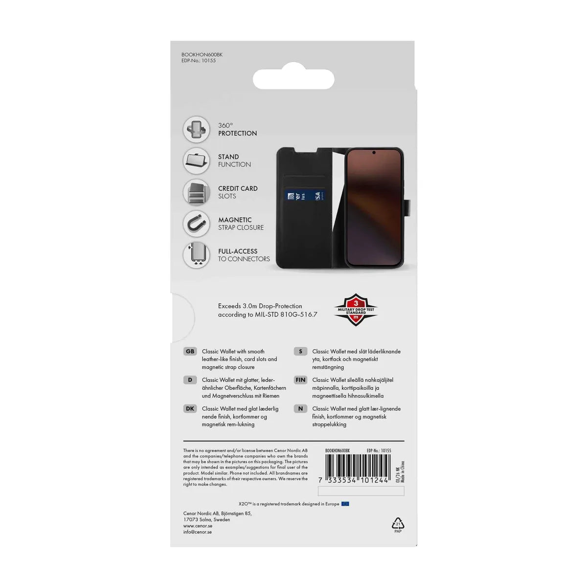 X2O Honor 600 Kotelo Classic Wallet Musta
