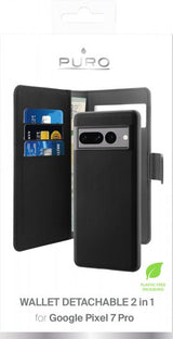 Puro Google Pixel 7 Pro Kotelo Wallet Detachable 2 in 1 Musta