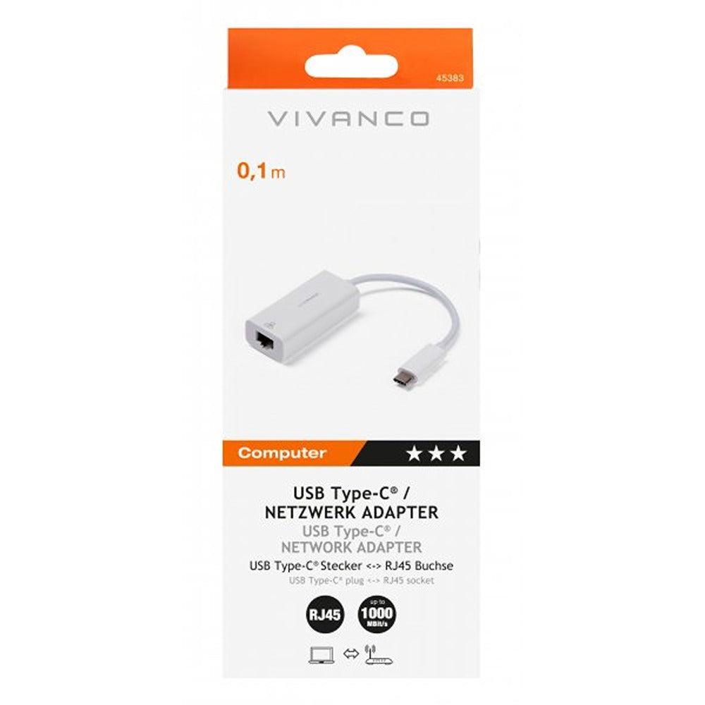 Vivanco-sovitin USB Type-C Network Adapter RJ45 Valkoinen