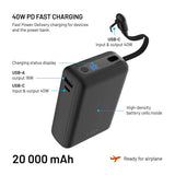Fixed Zen 20 Loop Powerbank sisäänrakennetulla USB-C kaapelilla 40W