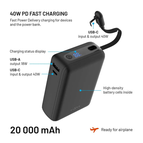 Fixed Zen 20 Loop Powerbank sisäänrakennetulla USB-C kaapelilla 40W