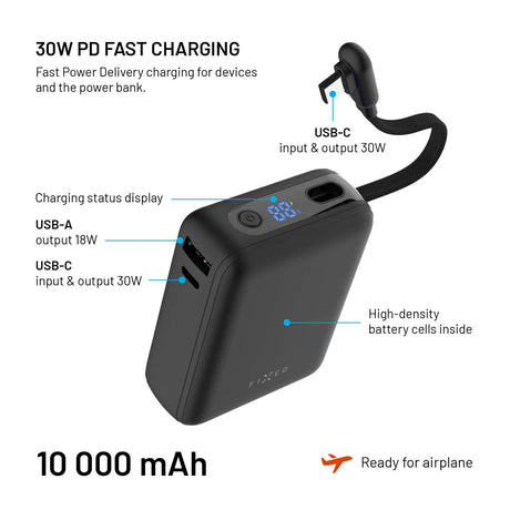 Fixed Zen 10 Loop Powerbank sisäänrakennetulla USB-C kaapelilla 30W