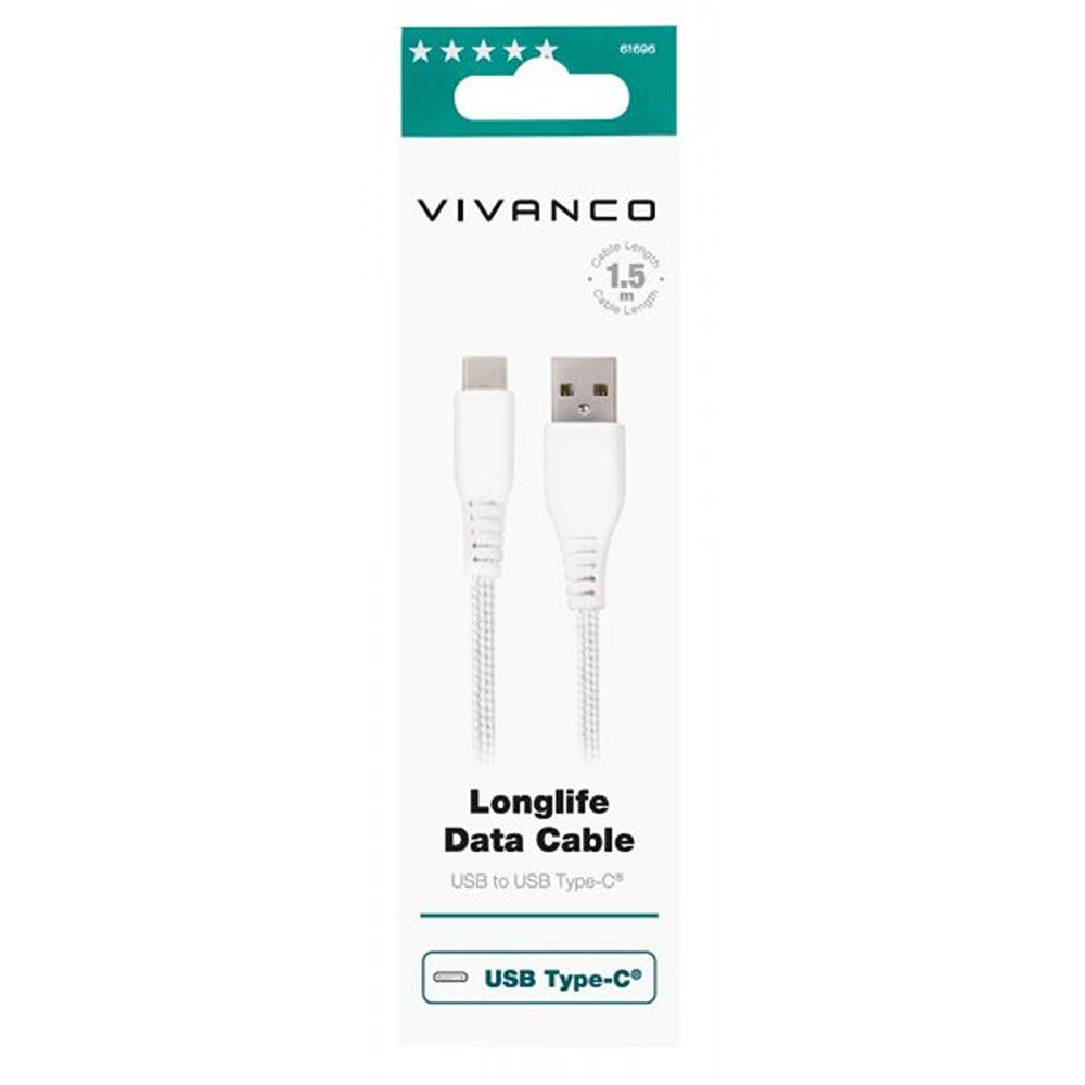 Vivanco Kabel Longlife Braided USB-A/USB-C 1.5m Valkoinen
