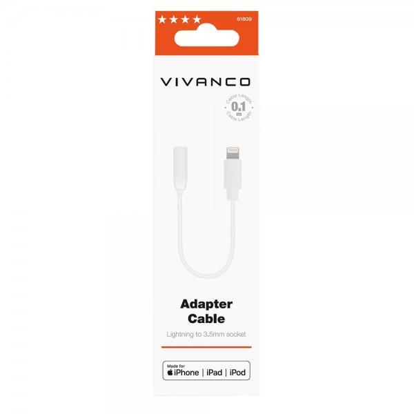 Vivanco Äänisovitin Lightning–3,5 mm MFI Valkoinen