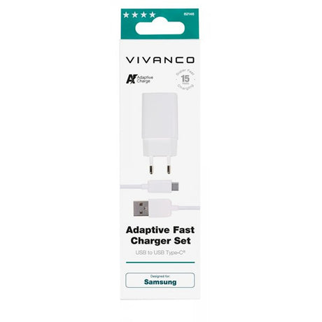 Vivanco Laturi kaapelilla Adaptive Fast Charger Set USB-C 15W 1m Valkoinen
