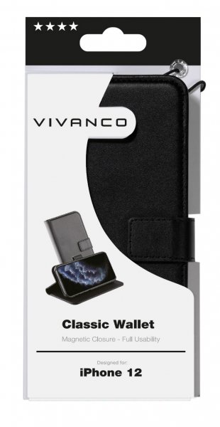 Vivanco iPhone 12 Mini Kotelo Classic Wallet Musta