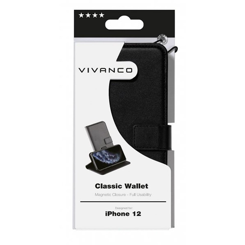 Vivanco iPhone 12 Mini Kotelo Classic Wallet Musta