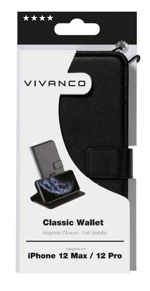 Vivanco iPhone 12/iPhone 12 Pro Kotelo Classic Wallet Musta