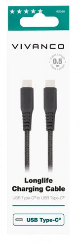 Vivanco Kaapeli Longlife Punottu USB-C/USB-C 0.5m Musta