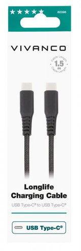 Vivanco Kaapeli Longlife Punottu USB-C/USB-C 1.5m Musta
