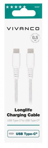 Vivanco Kaapeli Longlife Punottu USB-C/USB-C 0.5m Valkoinen