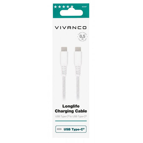 Vivanco Kaapeli Longlife Punottu USB-C/USB-C 0.5m Valkoinen