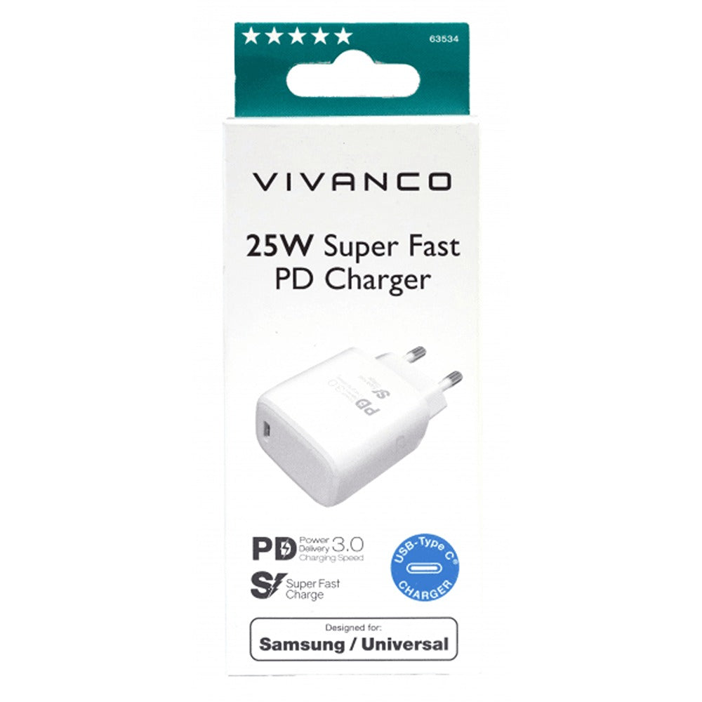 Vivanco Laturi 25W Super Fast PD Charger Valkoinen