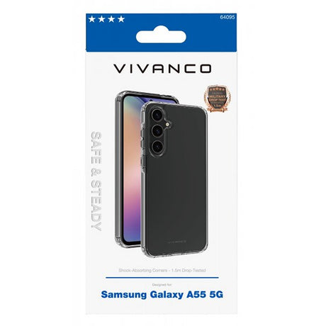 Vivanco Samsung Galaxy A55 suojakuori Safe & Steady, läpinäkyvä