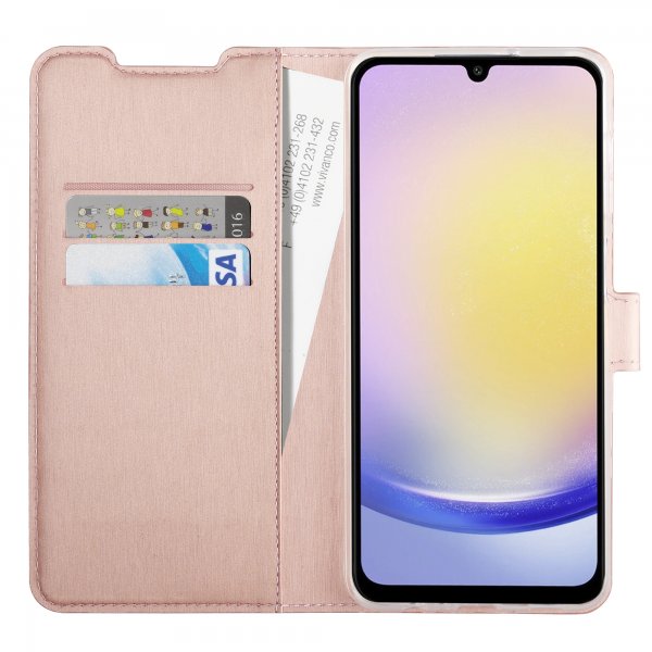 Vivanco Samsung Galaxy A35 -suojakotelo, Classic Wallet, ruusukulta