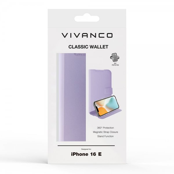 Vivanco iPhone 16e/17e Classic Wallet -kotelo, laventeli